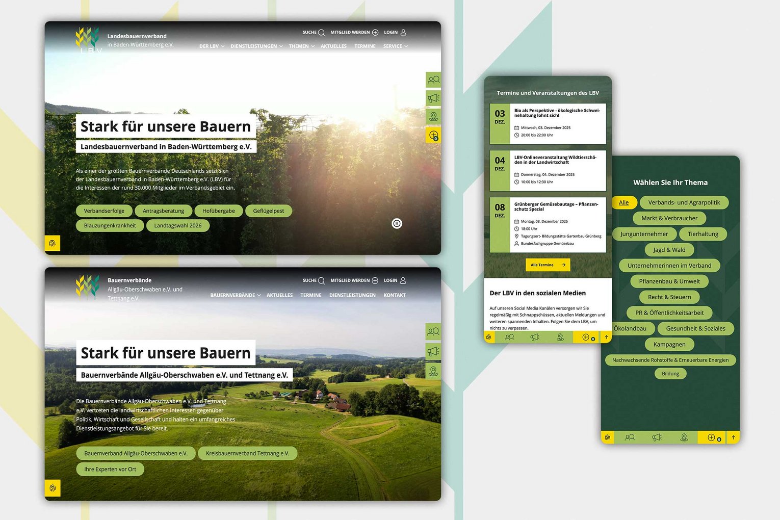LBV-Website auf verschiedenen Devices Die Website des LBV BW sowie des KBV Allgäu-Oberschwaben/Tettnang, dargestellt auf verschiedenen Endgeräten.