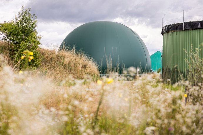 Hof mit Biogasanlage Ein großer landwirtschaftlicher Betrieb mit Biogasanlage.